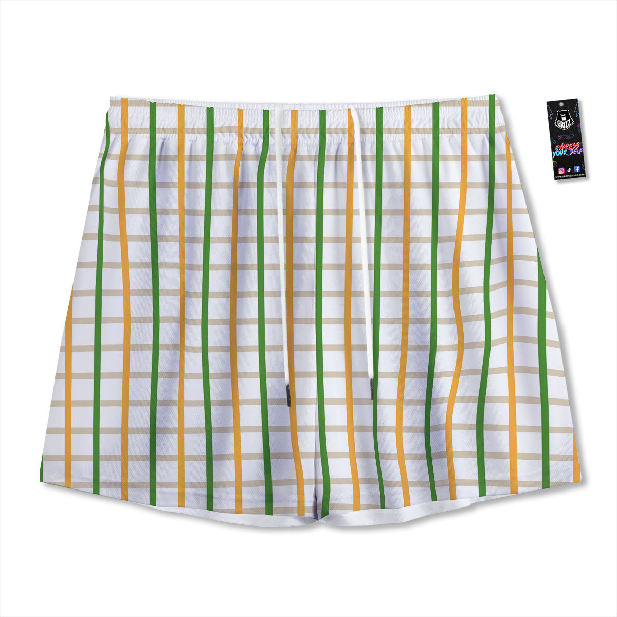Tattersall Orange And Green Line Print Mesh Shorts