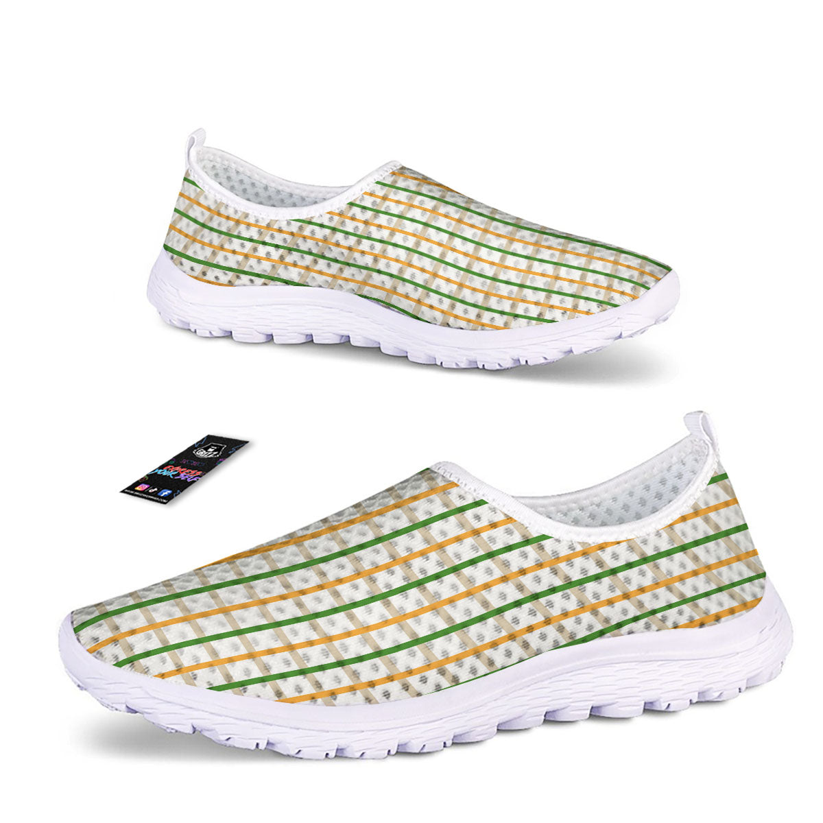 Tattersall Orange And Green Line Print Nurse Shoes-grizzshop