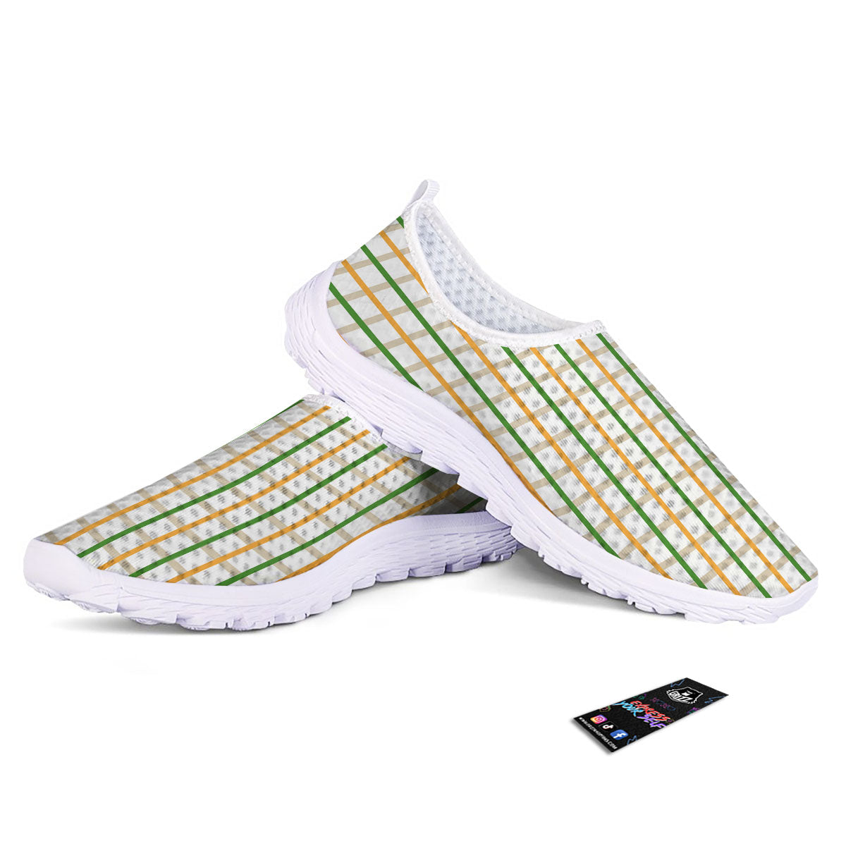 Tattersall Orange And Green Line Print Nurse Shoes-grizzshop