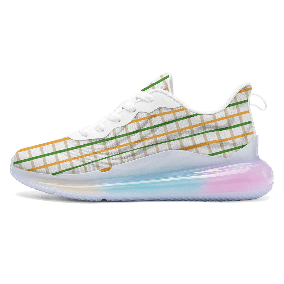Tattersall Orange And Green Line Print Running Sneakers-grizzshop