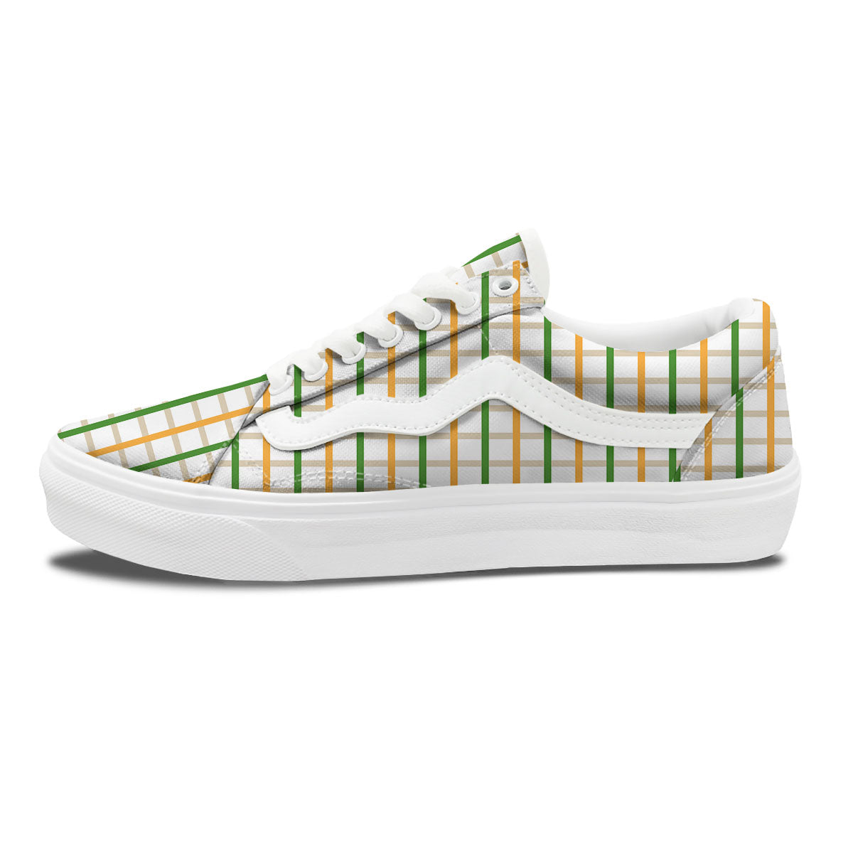 Tattersall Orange And Green Line Print Skate Shoes-grizzshop