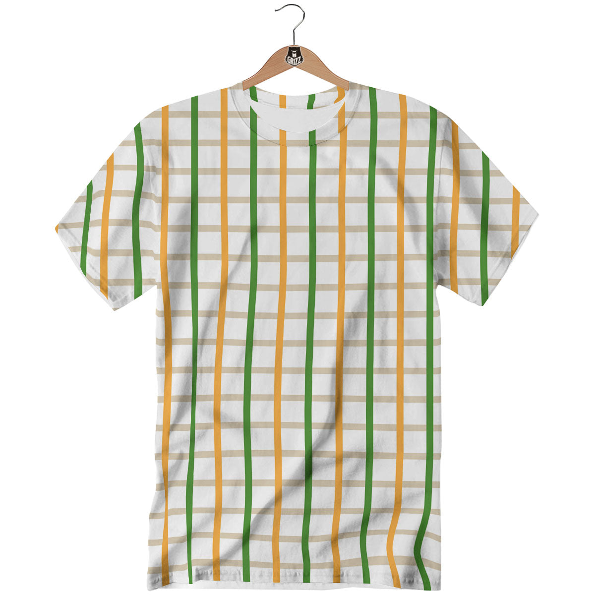 Tattersall Orange And Green Line Print T-Shirt-grizzshop