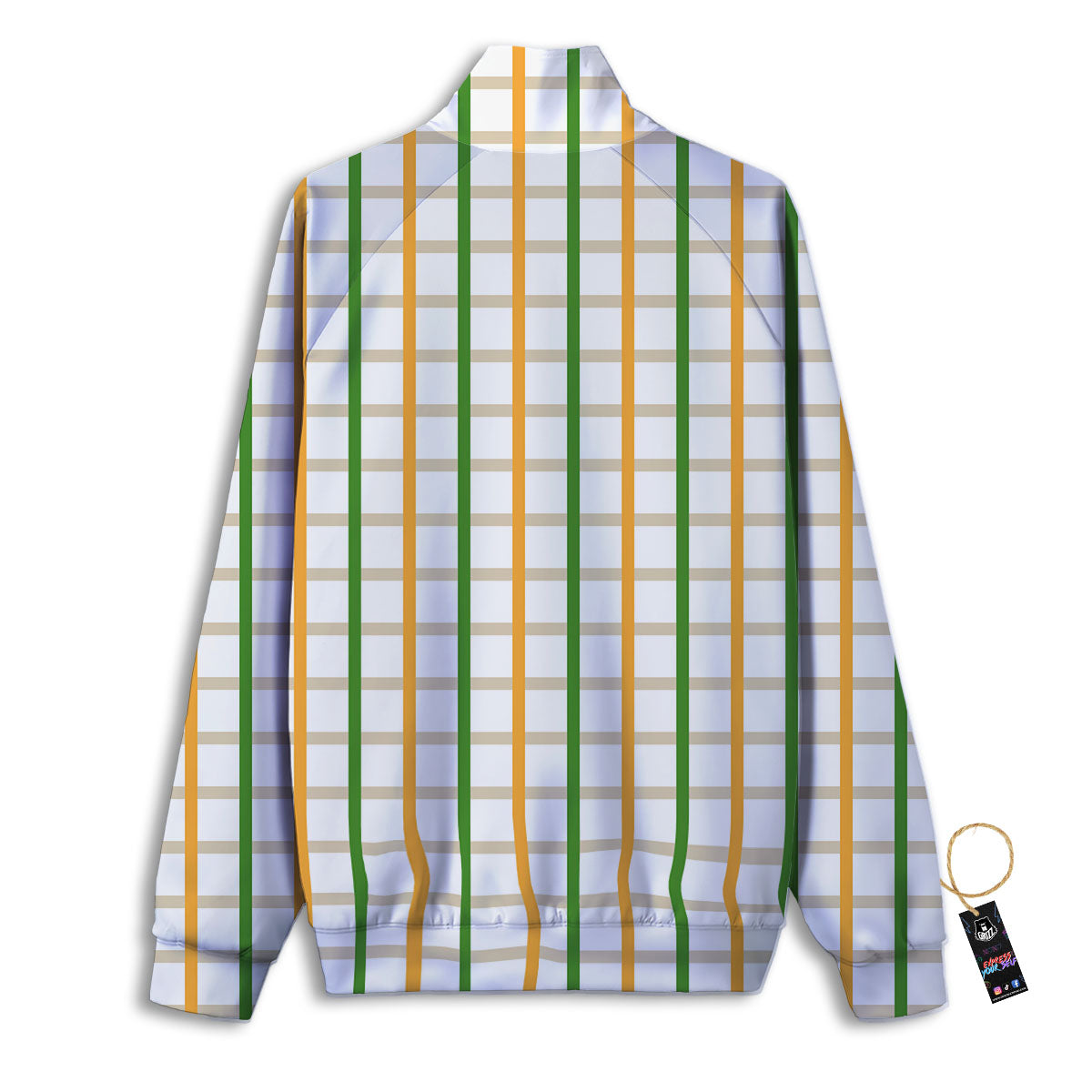 Tattersall Orange And Green Line Print Track Jacket-grizzshop