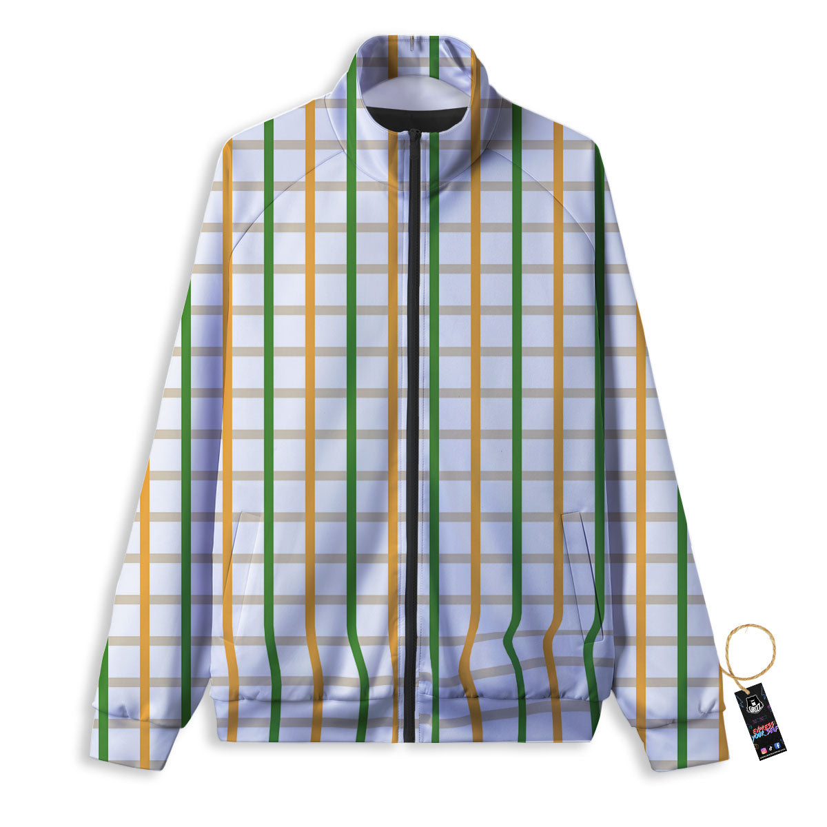 Tattersall Orange And Green Line Print Track Jacket-grizzshop