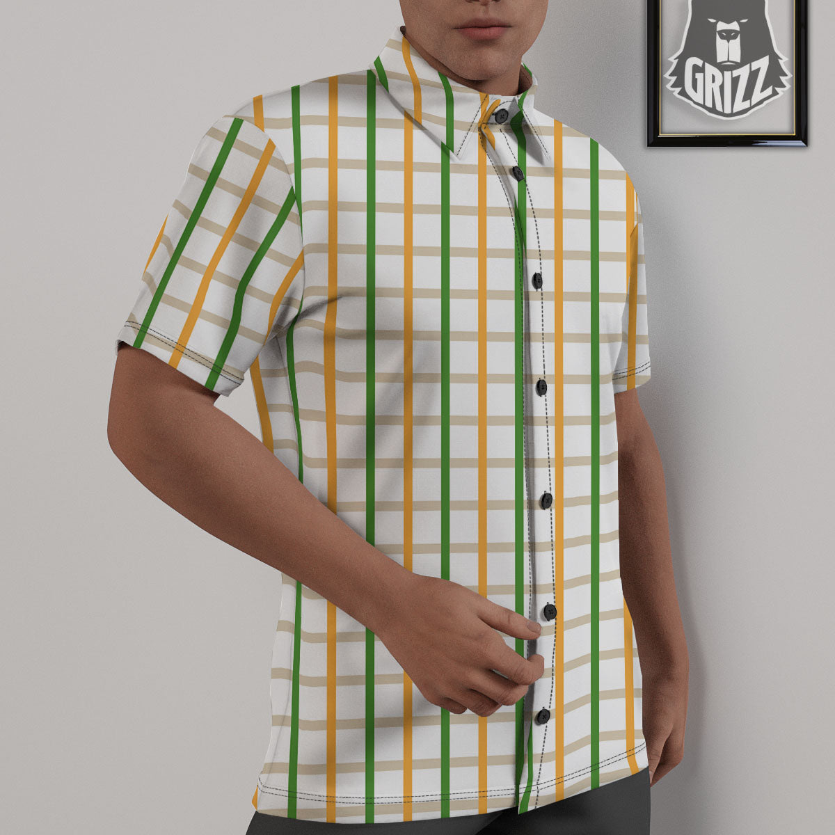 Tattersall Orange And Green Line Print Untucked Shirts-grizzshop