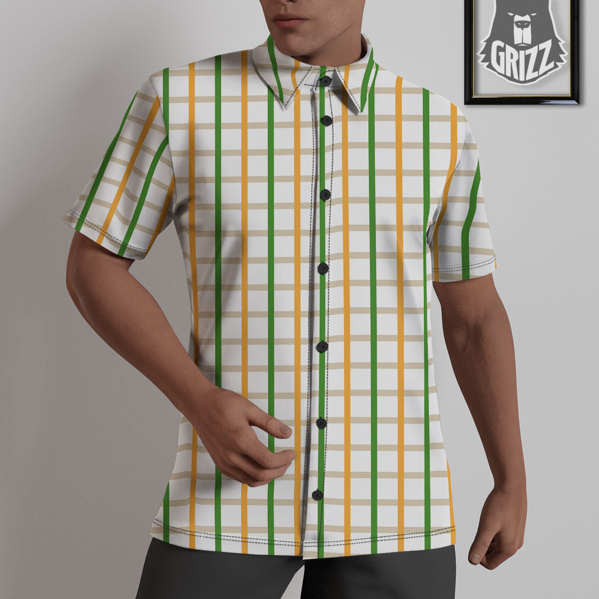 Tattersall Orange And Green Line Print Untucked Shirts-grizzshop