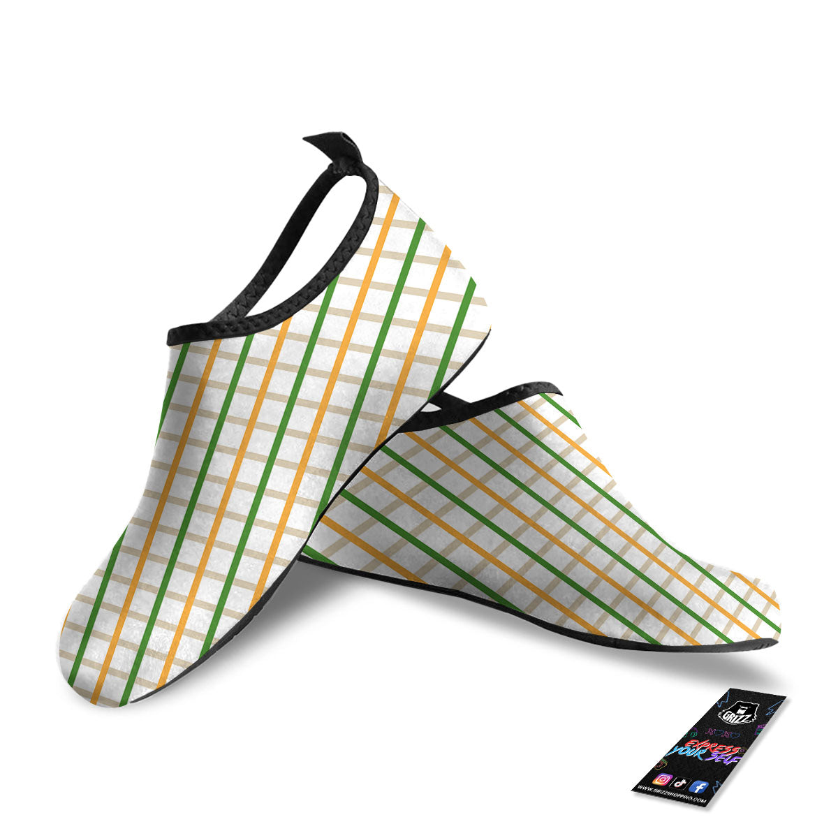 Tattersall Orange And Green Line Print Water Shoes-grizzshop