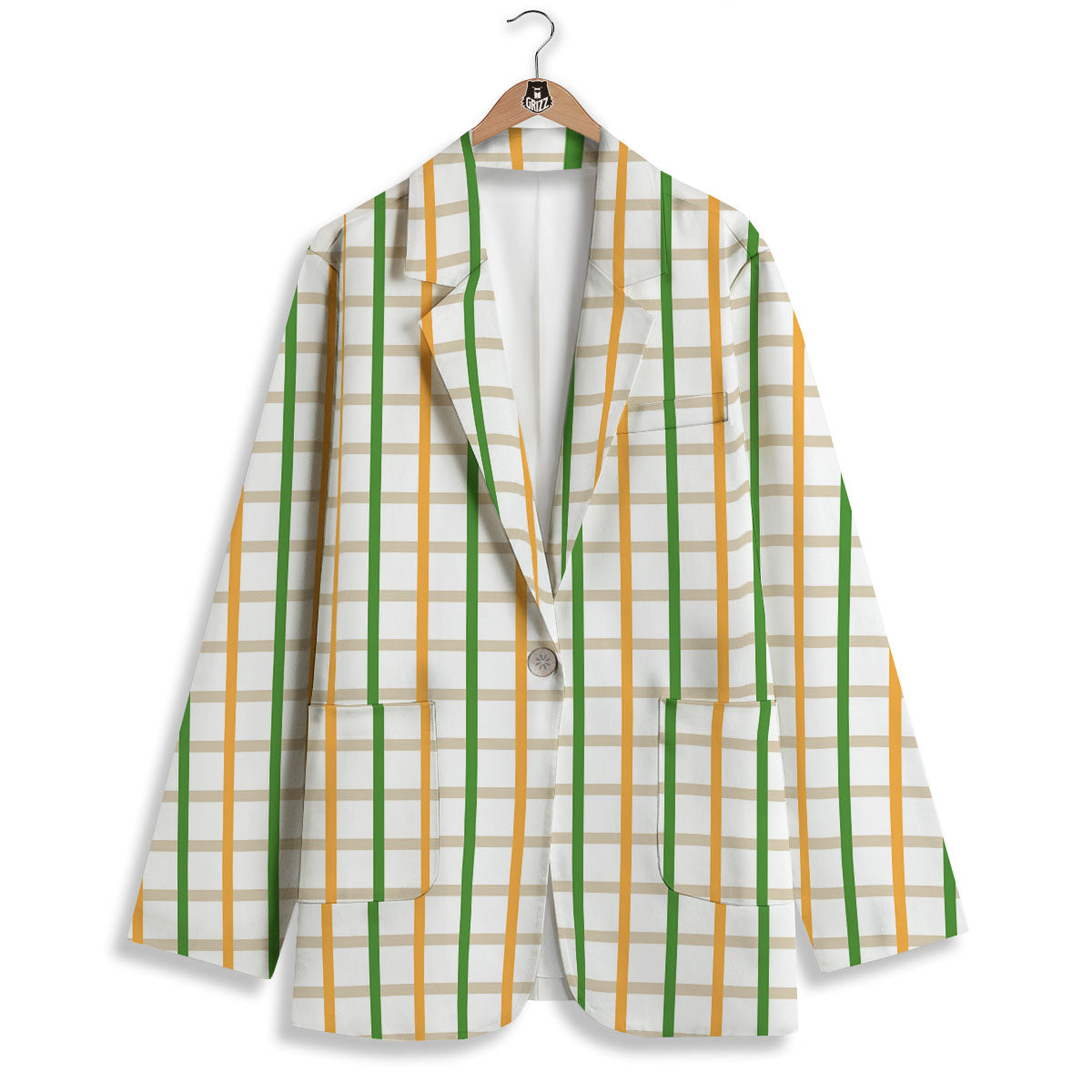 Tattersall Orange And Green Line Print Women's Blazer-grizzshop