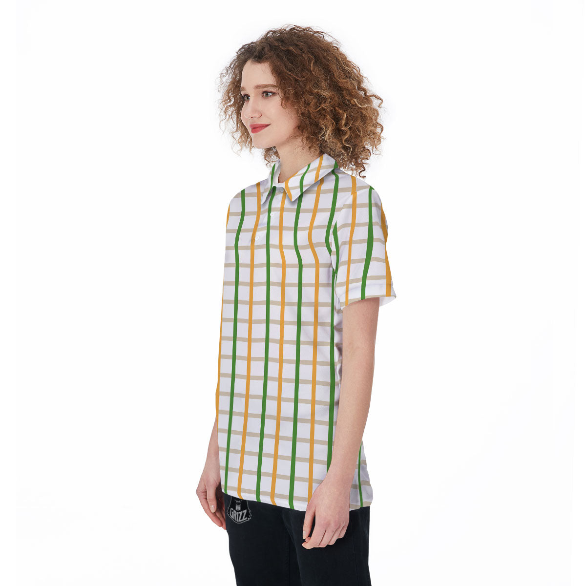 Tattersall Orange And Green Line Print Women's Golf Shirts-grizzshop
