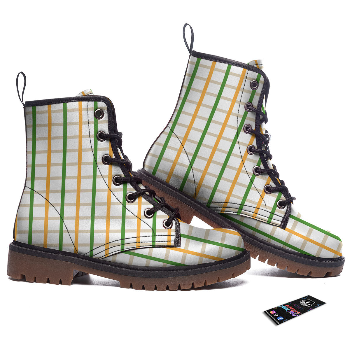 Tattersall Orange And Green Line Print Work Boots-grizzshop