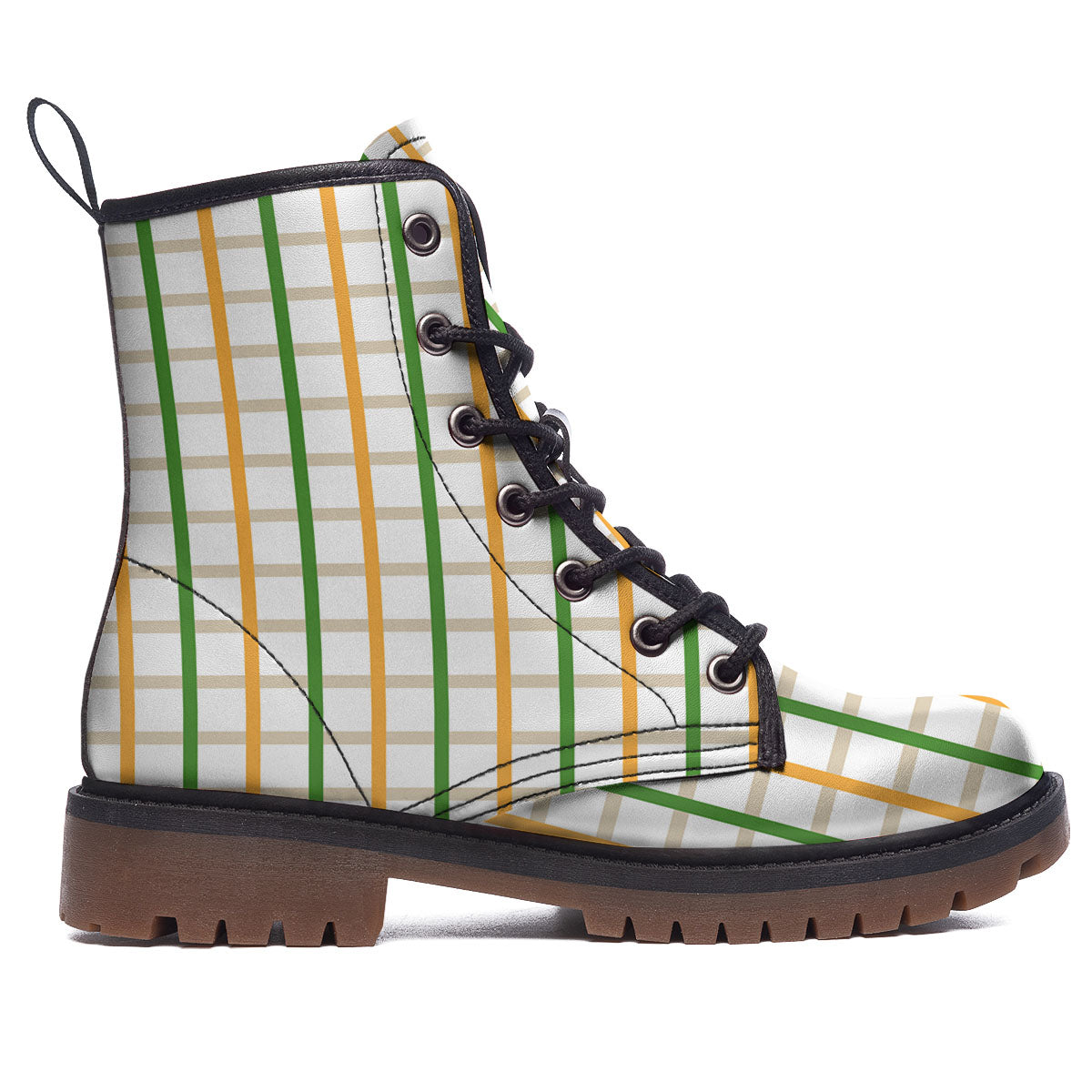 Tattersall Orange And Green Line Print Work Boots-grizzshop