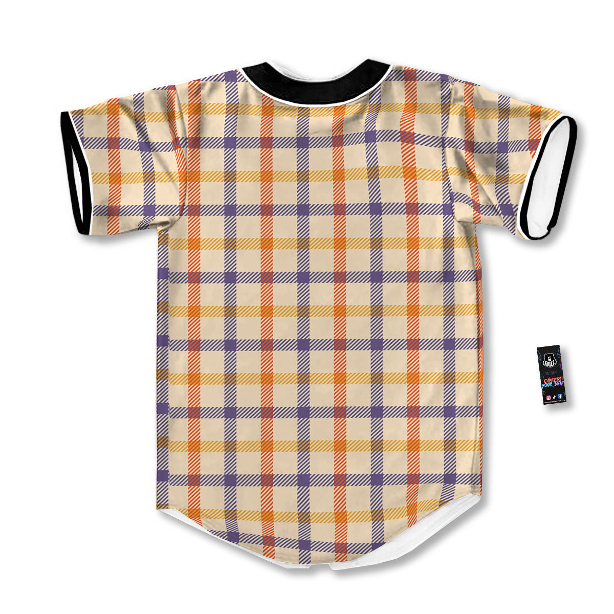 Tattersall Orange And Purple Print Pattern Baseball Jersey-grizzshop