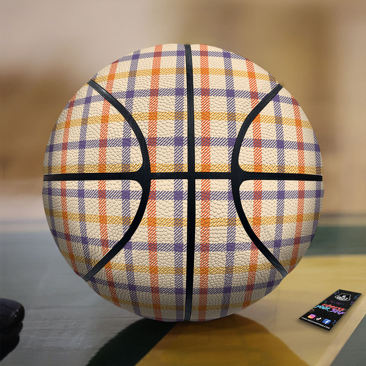 Tattersall Orange And Purple Print Pattern Basketball