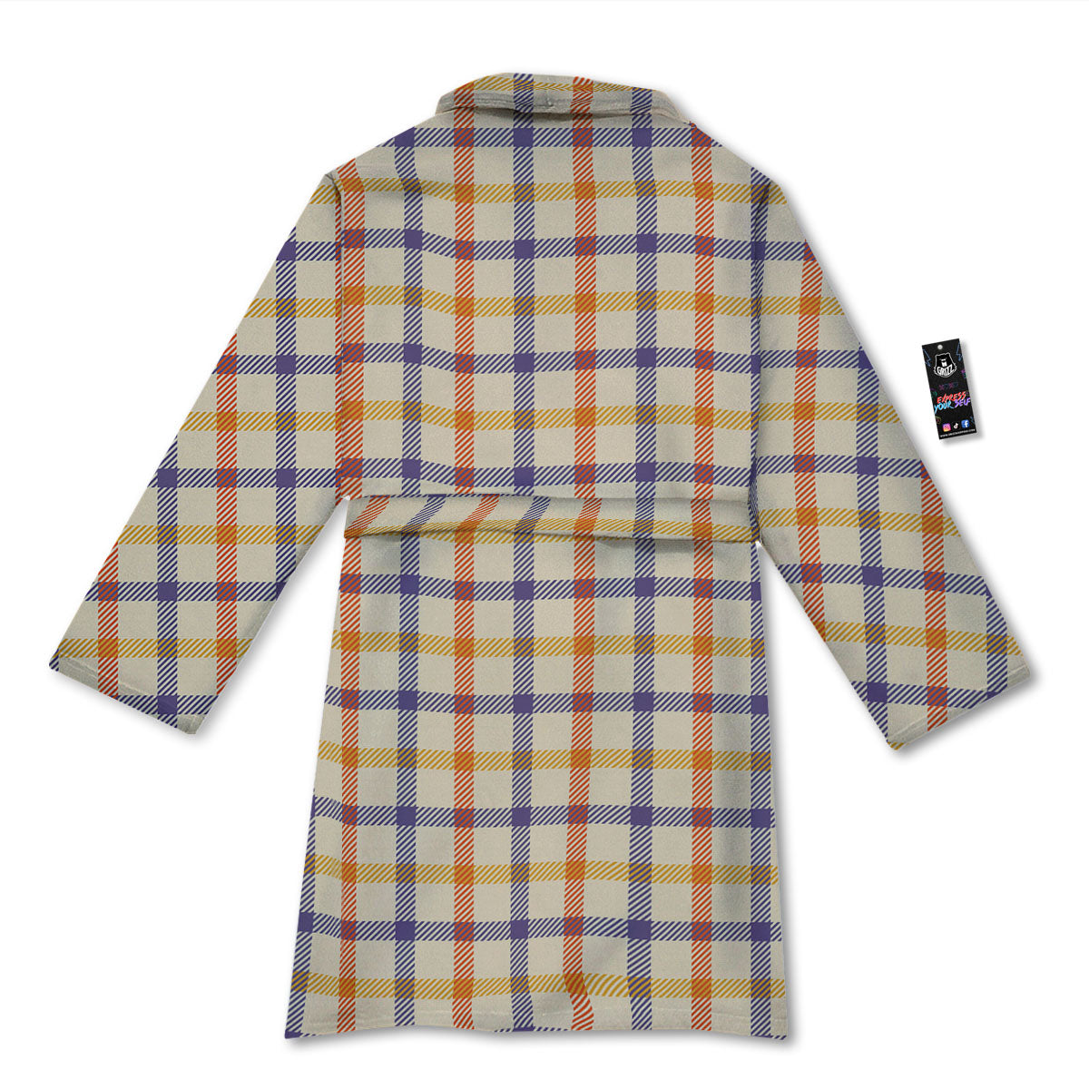 Tattersall Orange And Purple Print Pattern Bathrobe-grizzshop