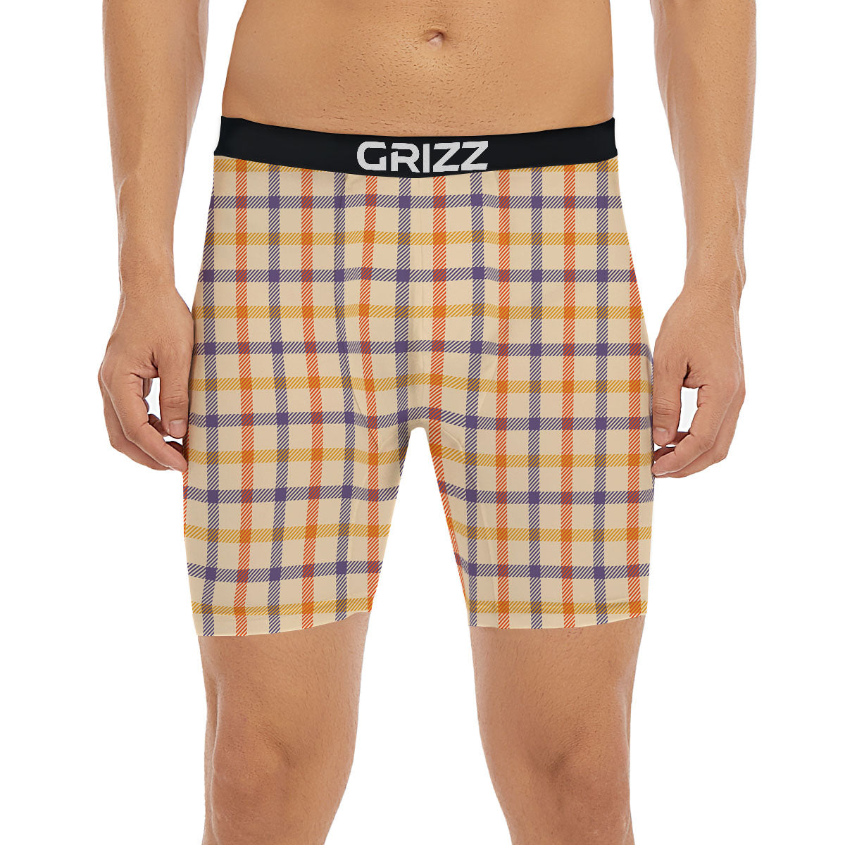 Tattersall Orange And Purple Print Pattern Boxer Briefs-grizzshop
