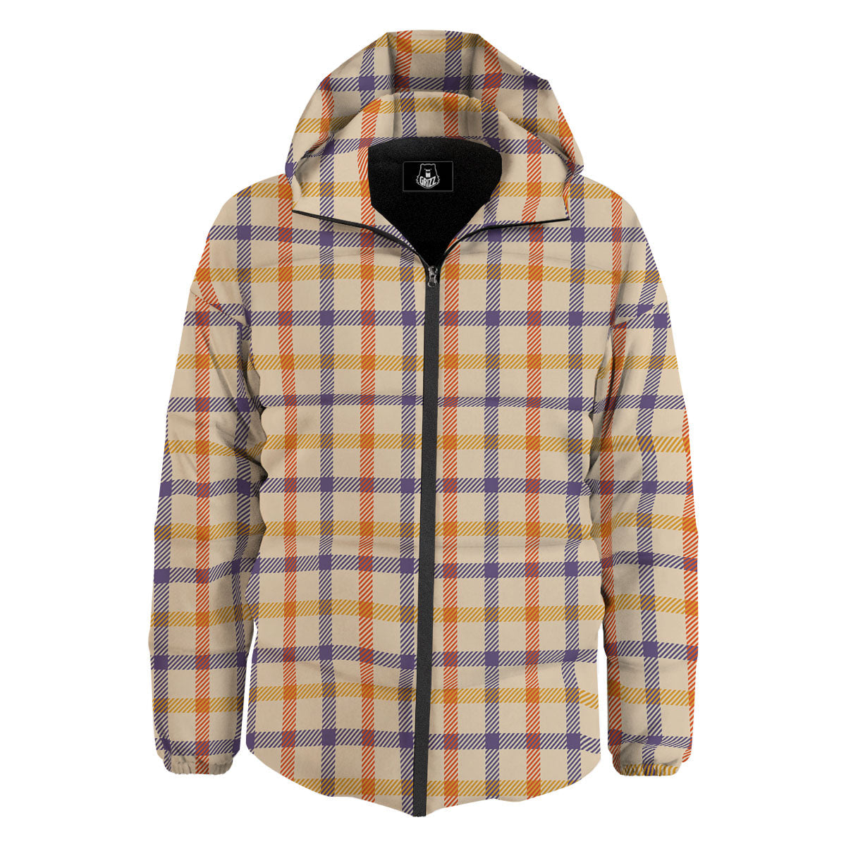 Tattersall Orange And Purple Print Pattern Down Jacket-grizzshop