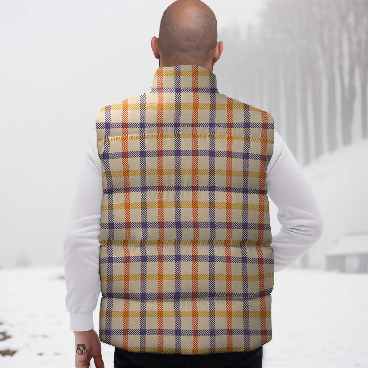 Tattersall Orange And Purple Print Pattern Down Vest