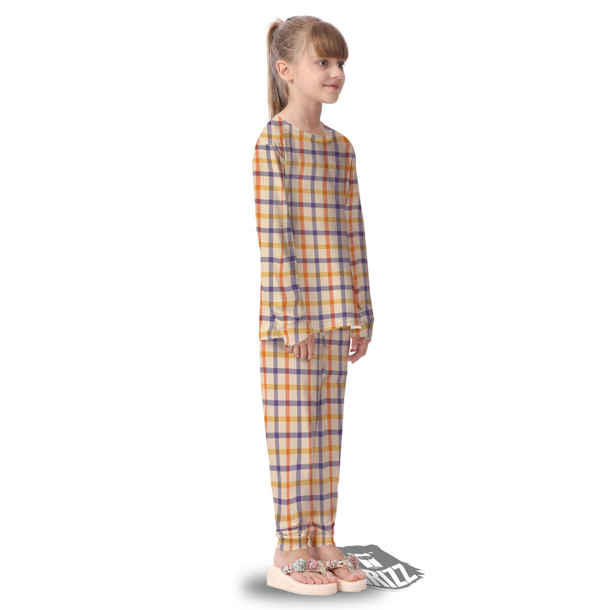Tattersall Orange And Purple Print Pattern Kid's Pajamas-grizzshop