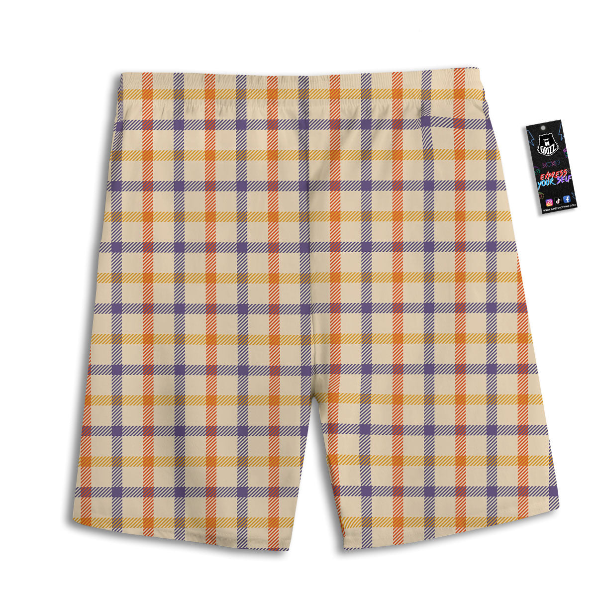 Tattersall Orange And Purple Print Pattern Men's Athletic Shorts
