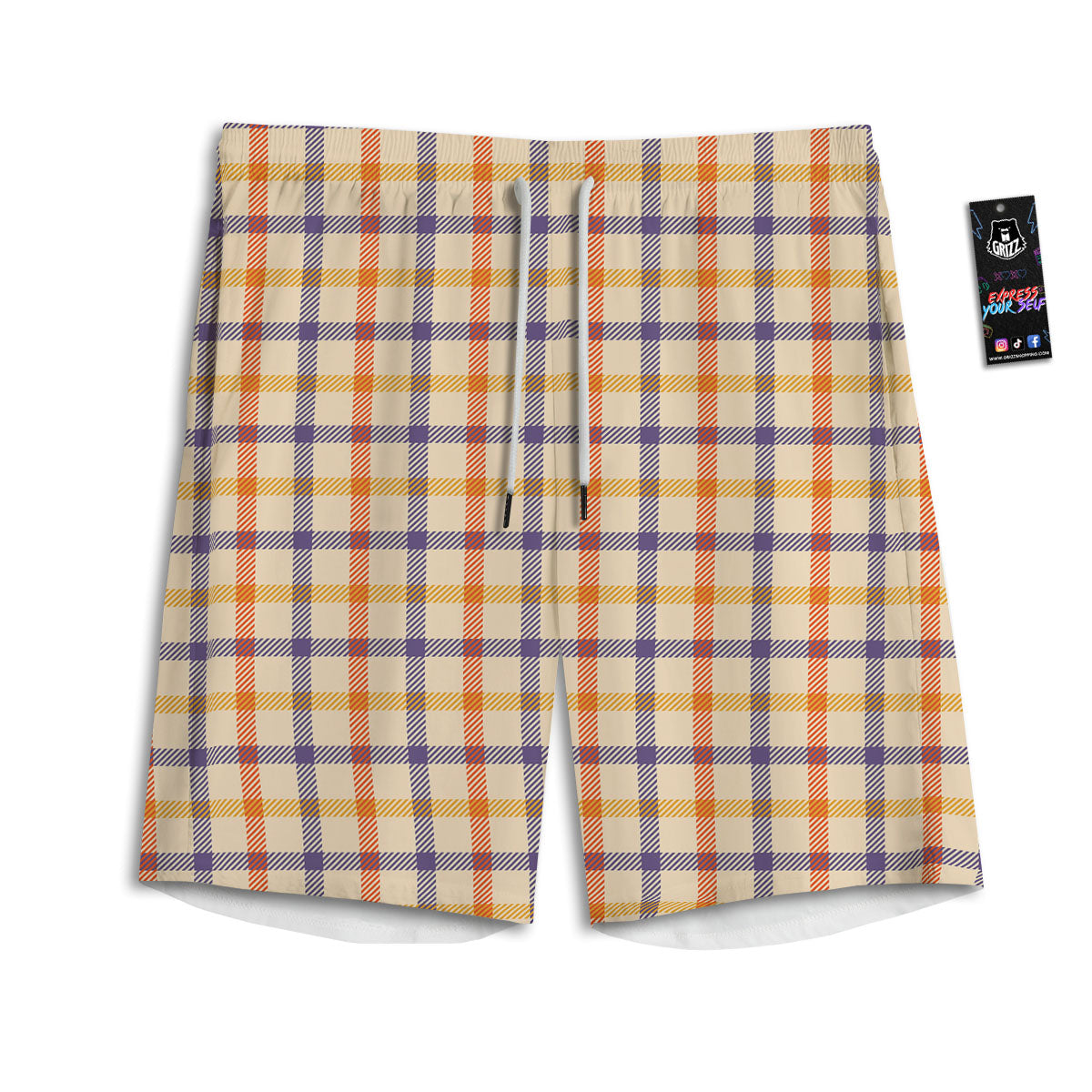 Tattersall Orange And Purple Print Pattern Men's Athletic Shorts