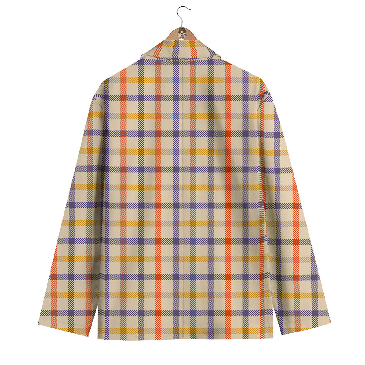 Tattersall Orange And Purple Print Pattern Men's Blazer-grizzshop