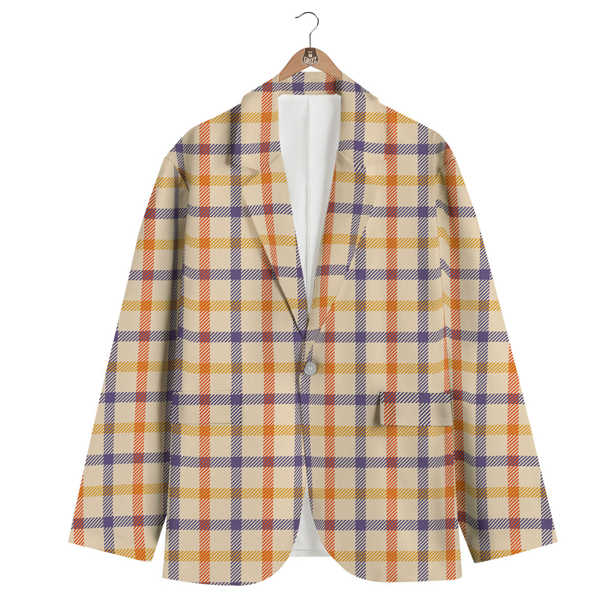 Tattersall Orange And Purple Print Pattern Men's Blazer-grizzshop