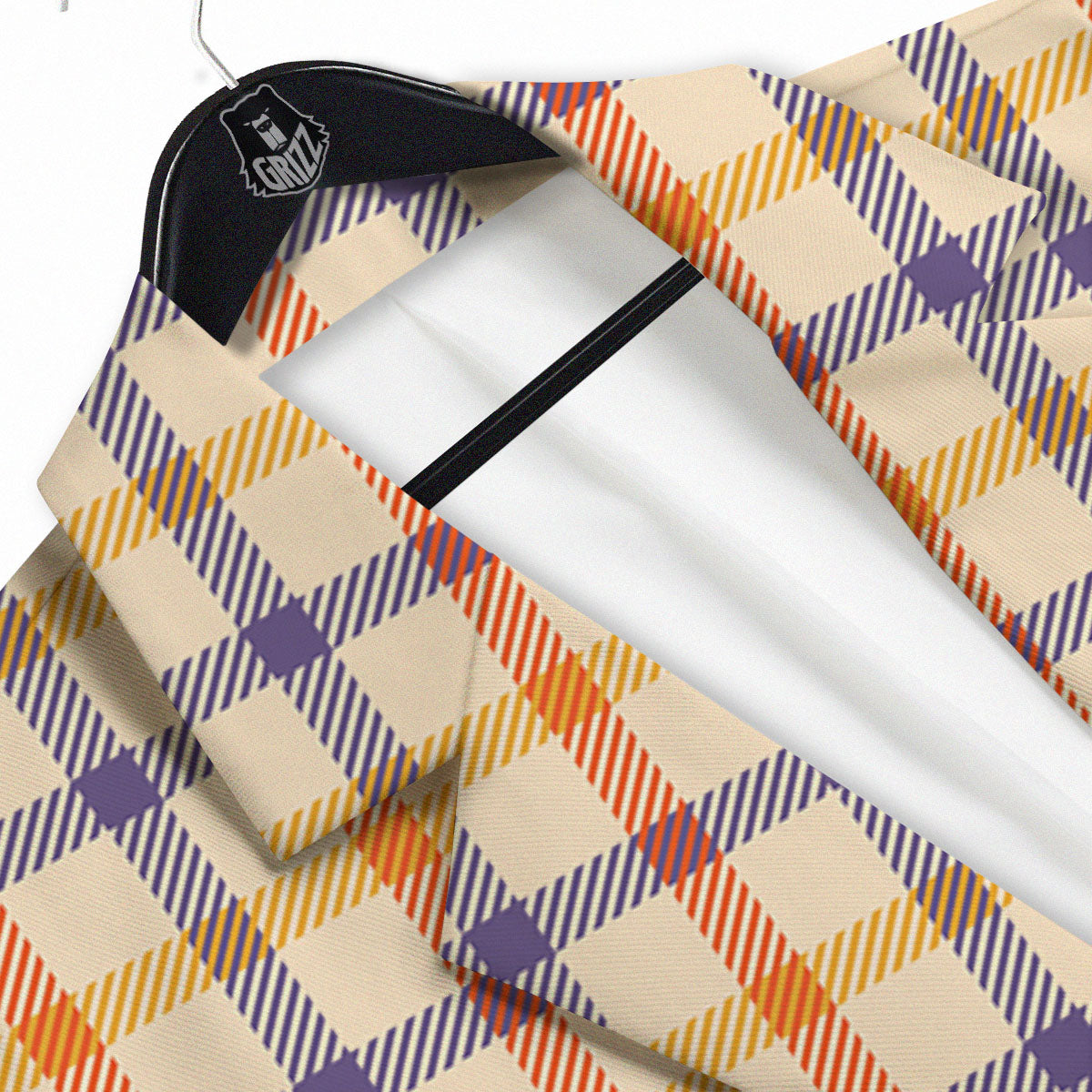 Tattersall Orange And Purple Print Pattern Men's Sport Coat-grizzshop