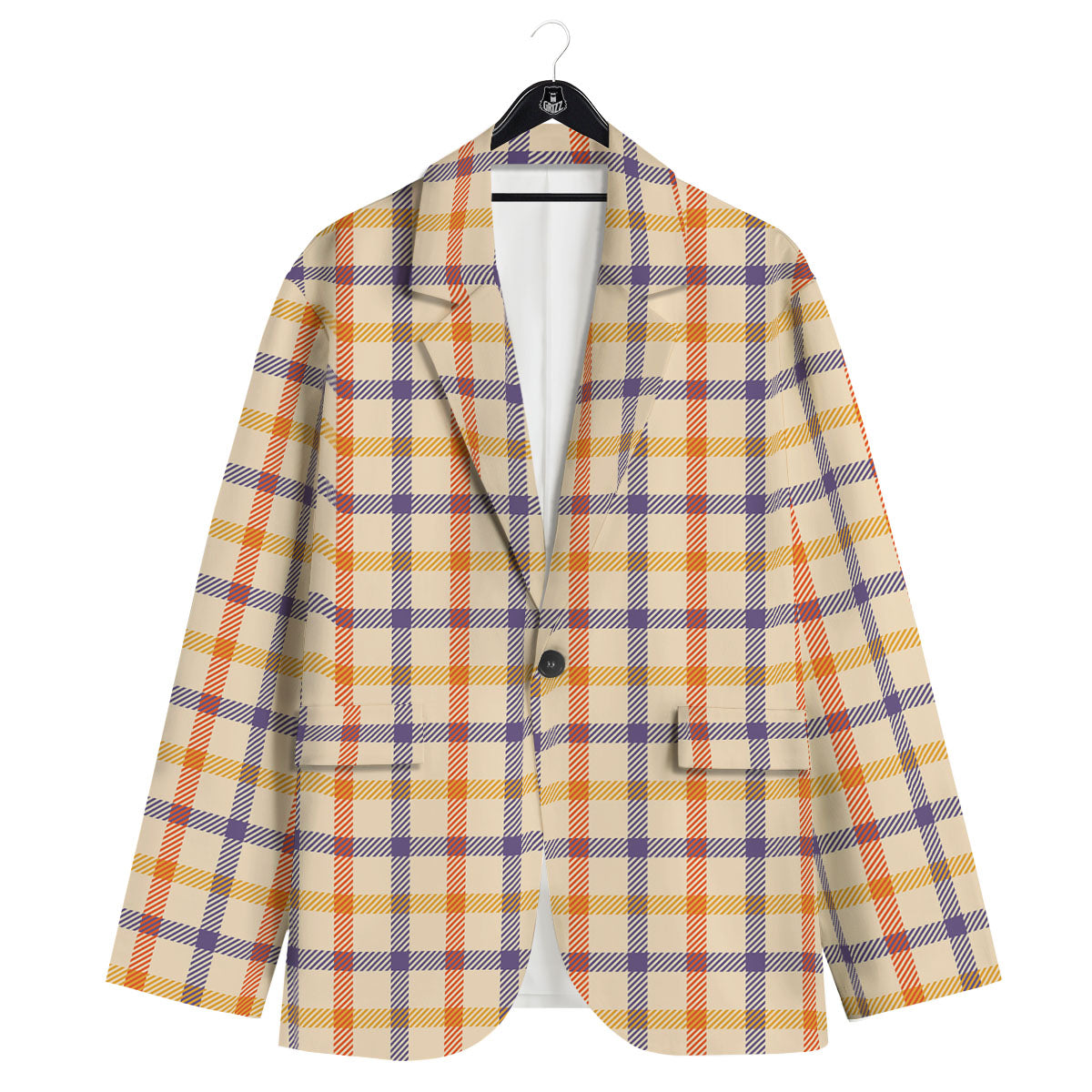 Tattersall Orange And Purple Print Pattern Men's Sport Coat-grizzshop