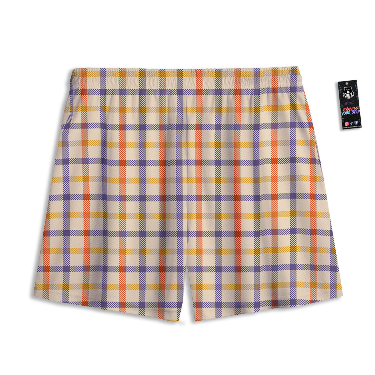 Tattersall Orange And Purple Print Pattern Mesh Shorts
