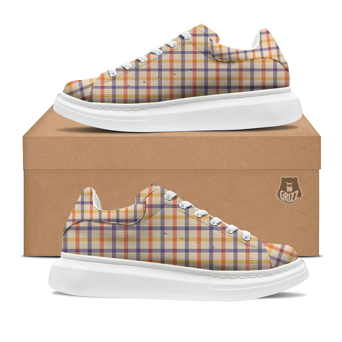 Tattersall Orange And Purple Print Pattern Platform Shoes-grizzshop