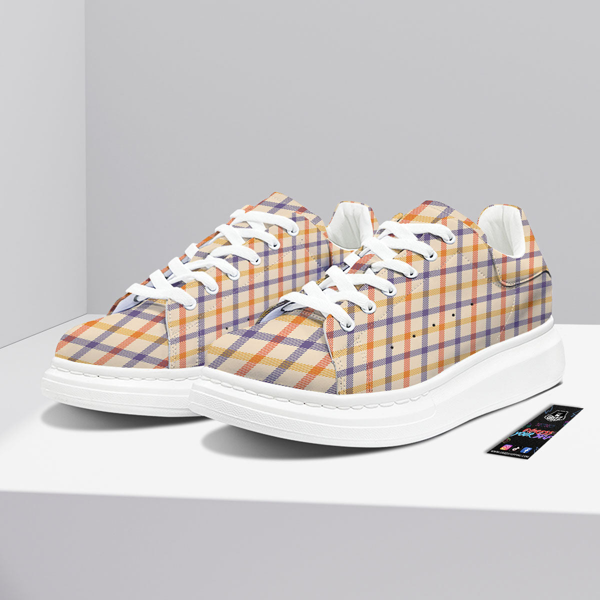 Tattersall Orange And Purple Print Pattern Platform Shoes-grizzshop
