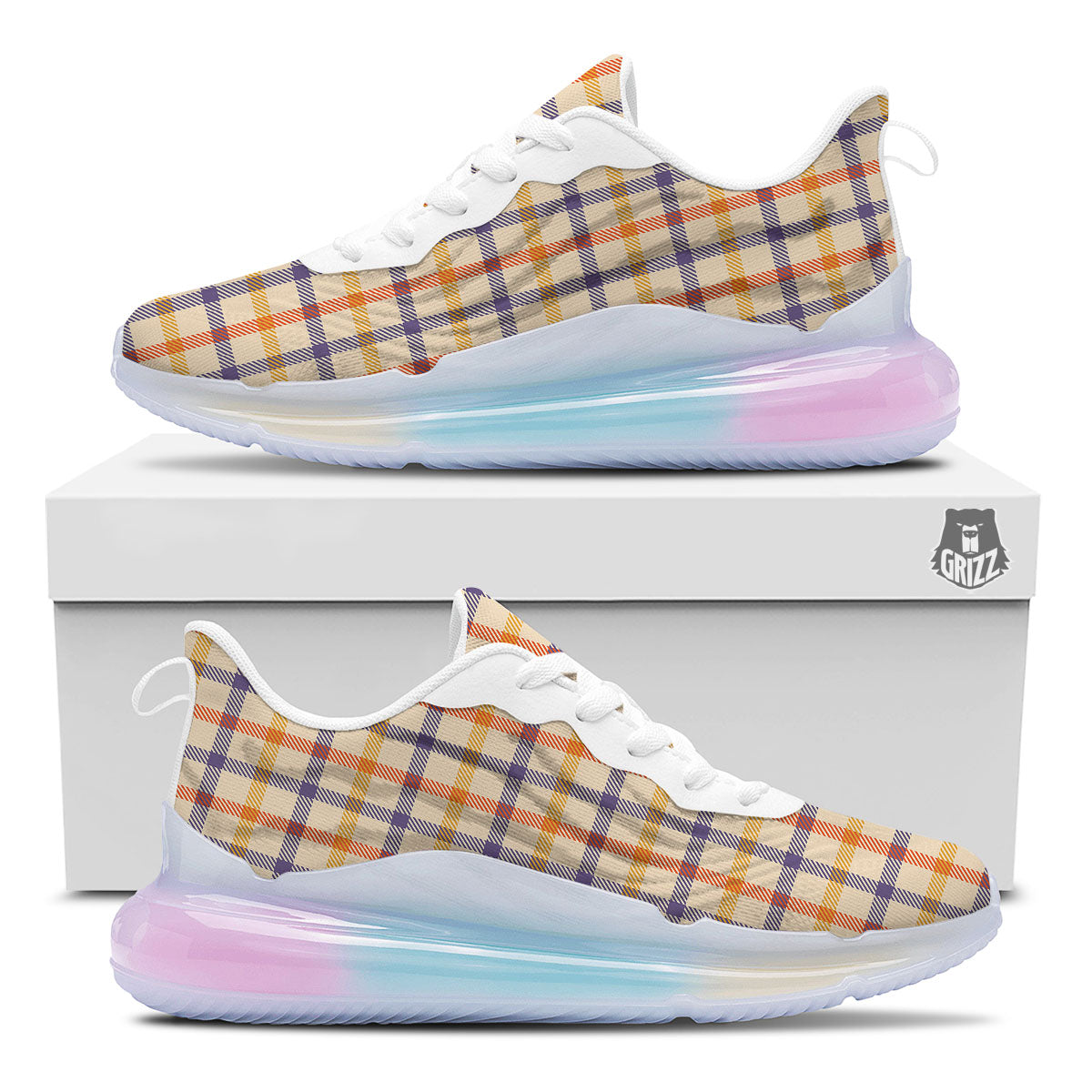Tattersall Orange And Purple Print Pattern Running Sneakers-grizzshop