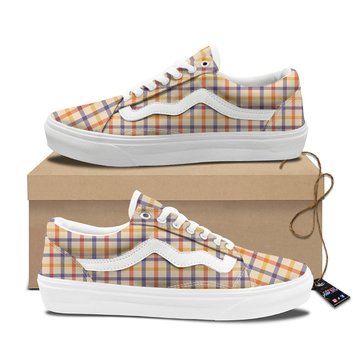 Tattersall Orange And Purple Print Pattern Skate Shoes-grizzshop