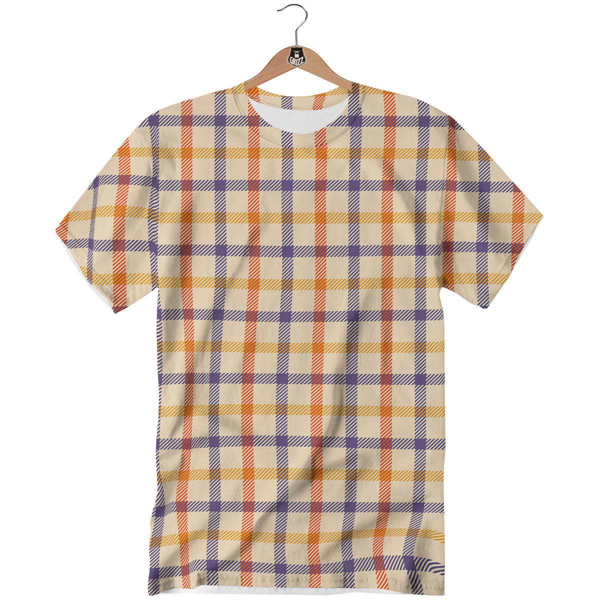 Tattersall Orange And Purple Print Pattern T-Shirt-grizzshop
