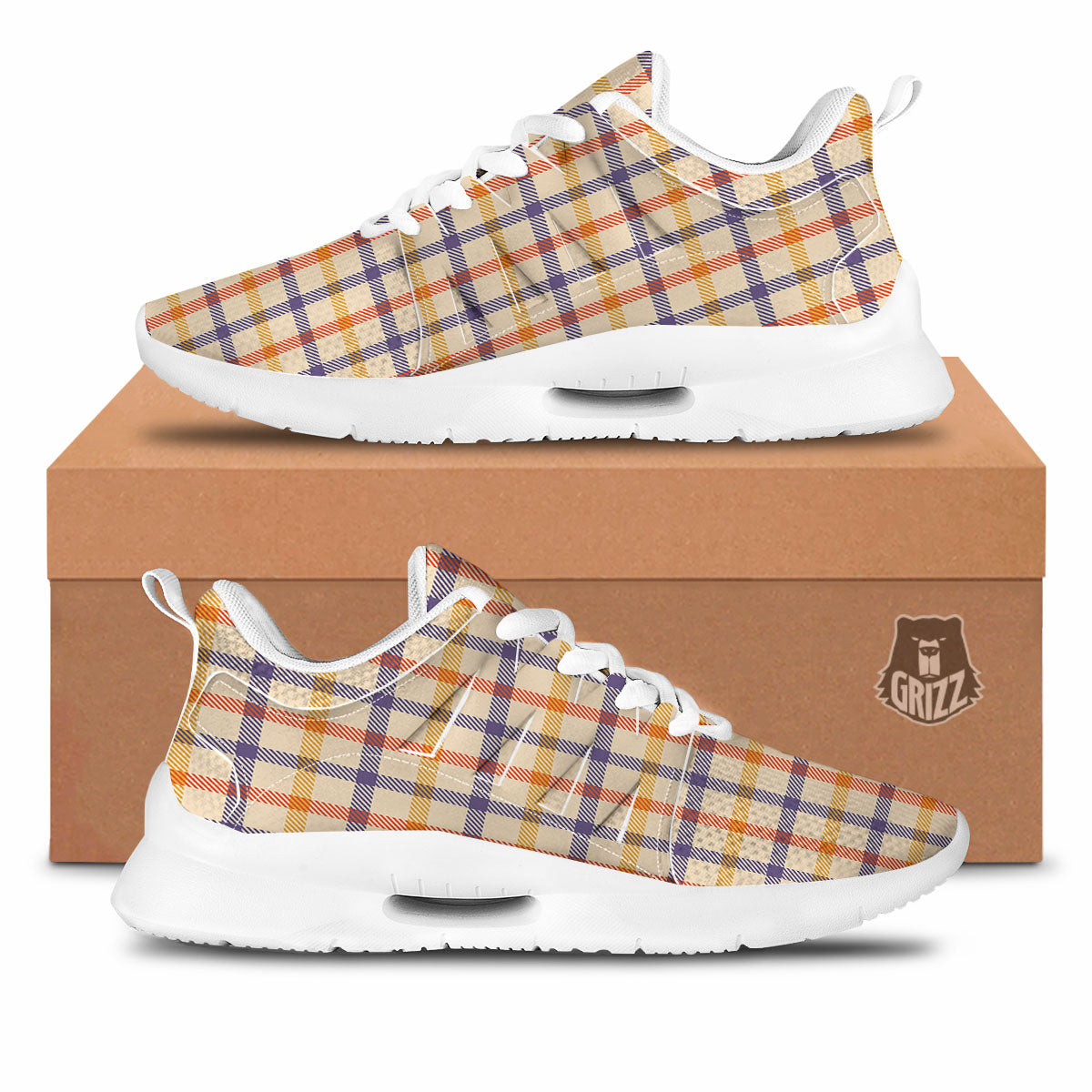 Tattersall Orange And Purple Print Pattern Tennis Shoes-grizzshop