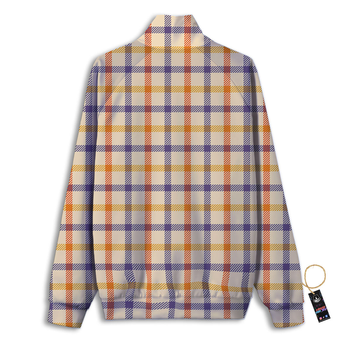 Tattersall Orange And Purple Print Pattern Track Jacket-grizzshop