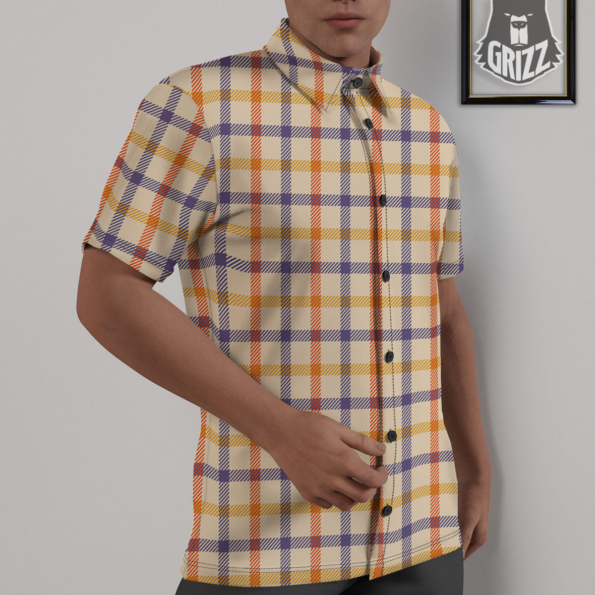 Tattersall Orange And Purple Print Pattern Untucked Shirts-grizzshop