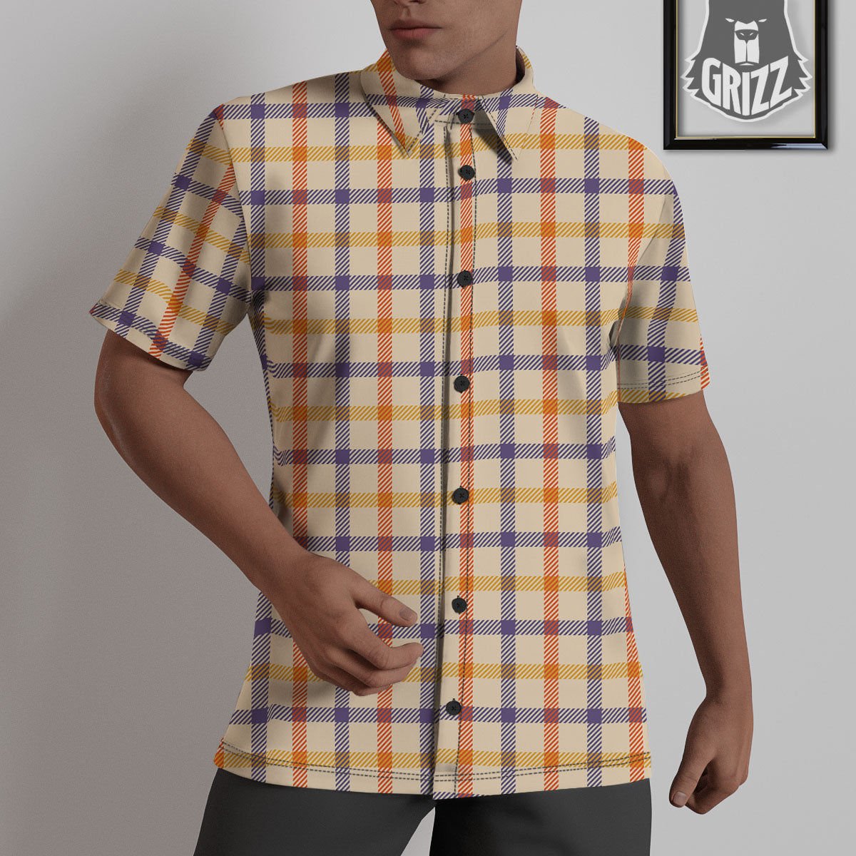 Tattersall Orange And Purple Print Pattern Untucked Shirts-grizzshop