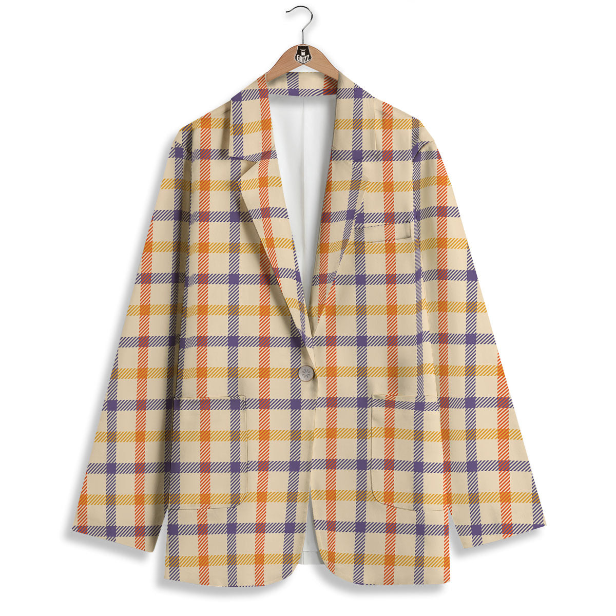 Tattersall Orange And Purple Print Pattern Women's Blazer-grizzshop