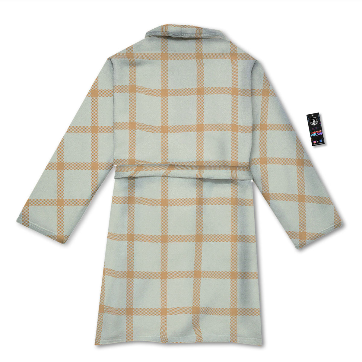 Tattersall Orange Pastel Print Pattern Bathrobe-grizzshop