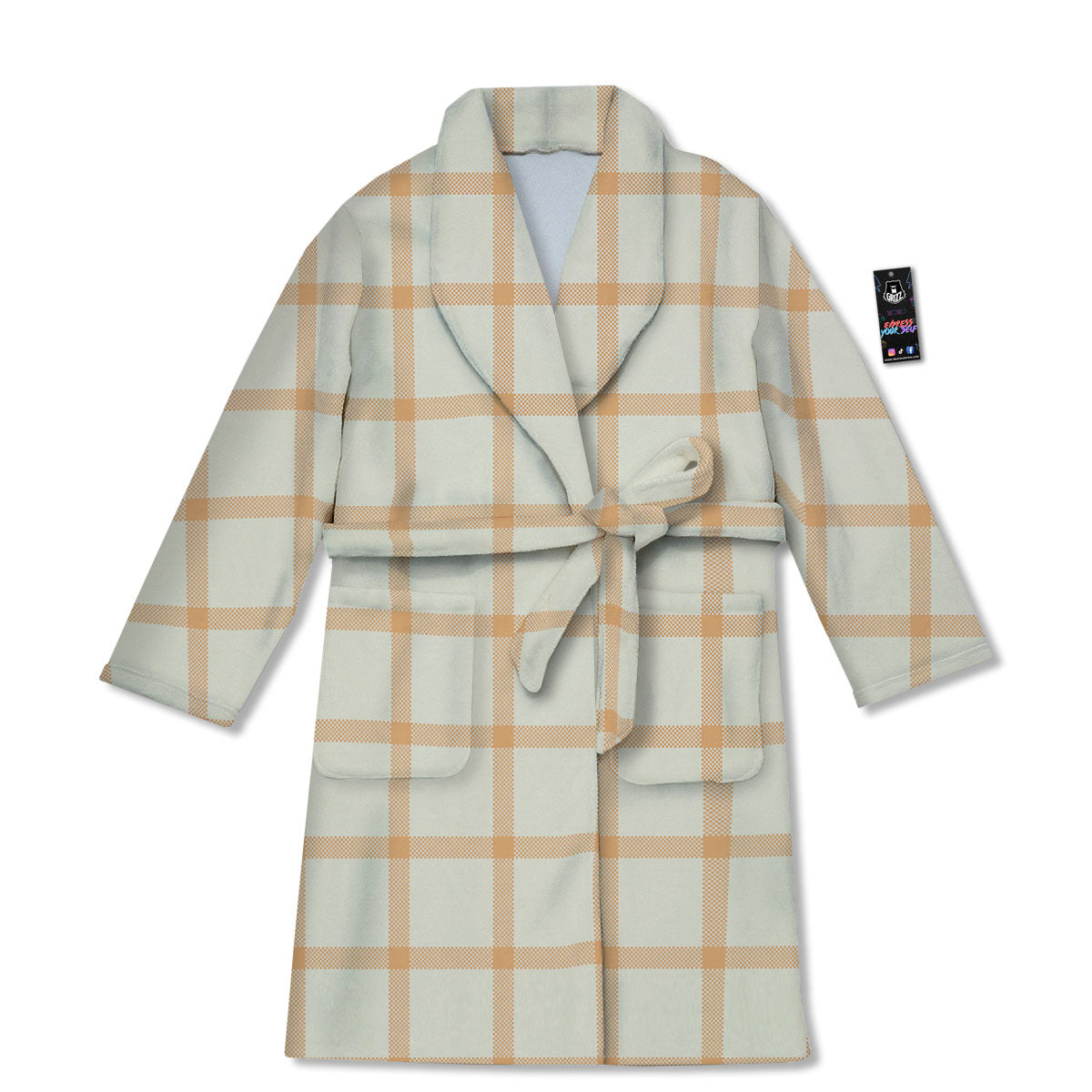 Tattersall Orange Pastel Print Pattern Bathrobe-grizzshop