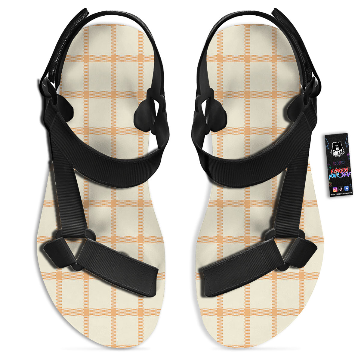 Tattersall Orange Pastel Print Pattern Black Open Toe Sandals-grizzshop