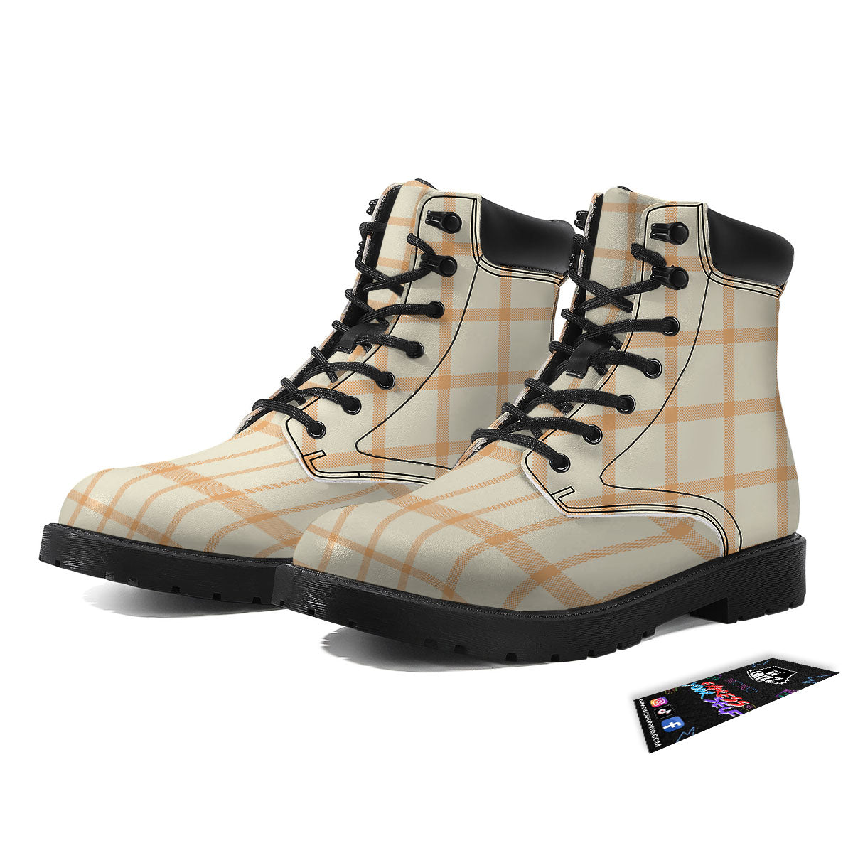 Tattersall Orange Pastel Print Pattern Boots-grizzshop