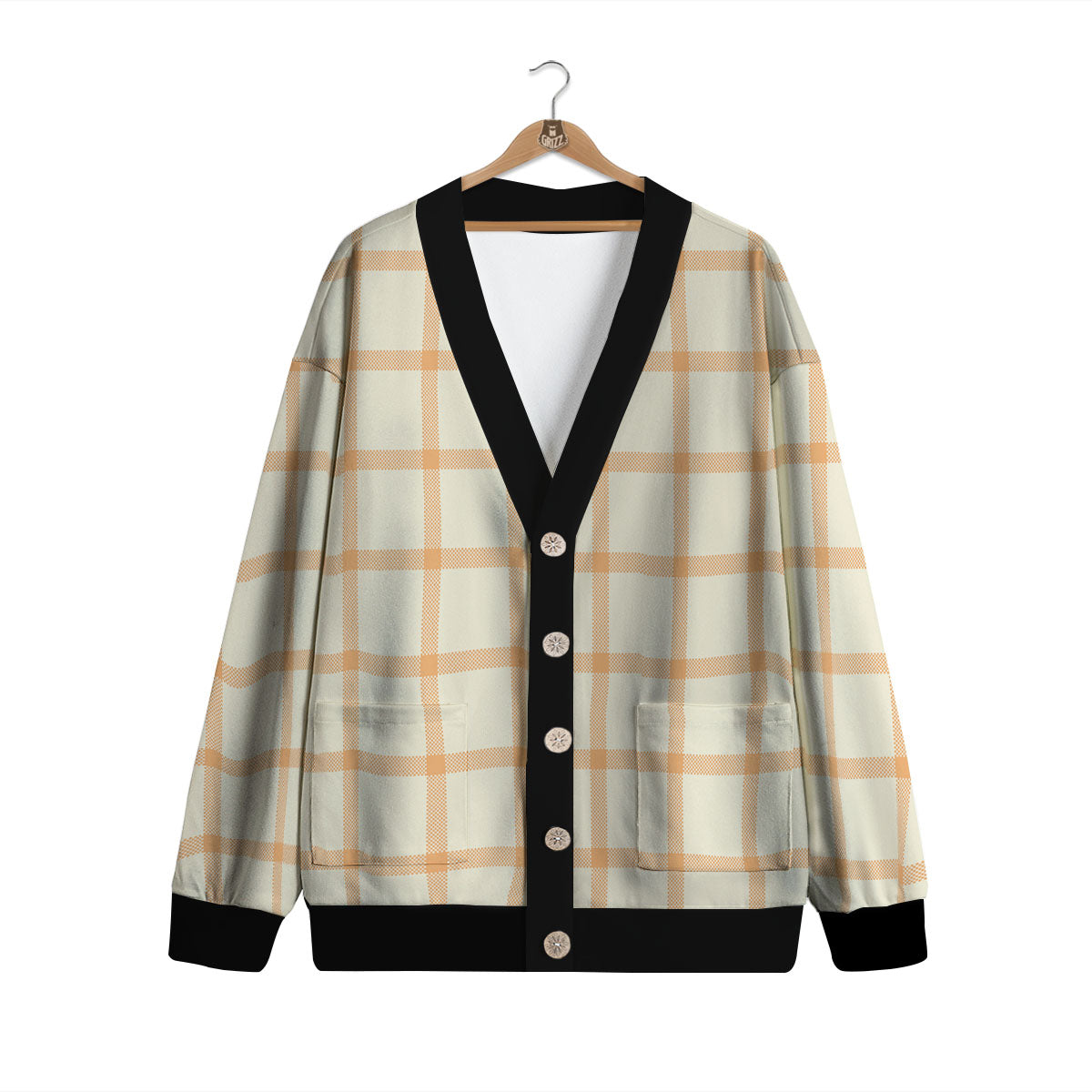 Tattersall Orange Pastel Print Pattern Cardigan-grizzshop