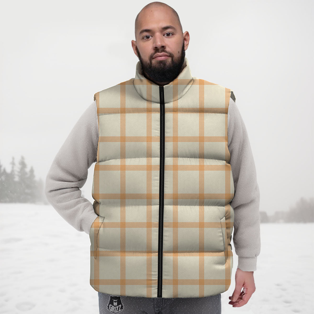 Tattersall Orange Pastel Print Pattern Down Vest