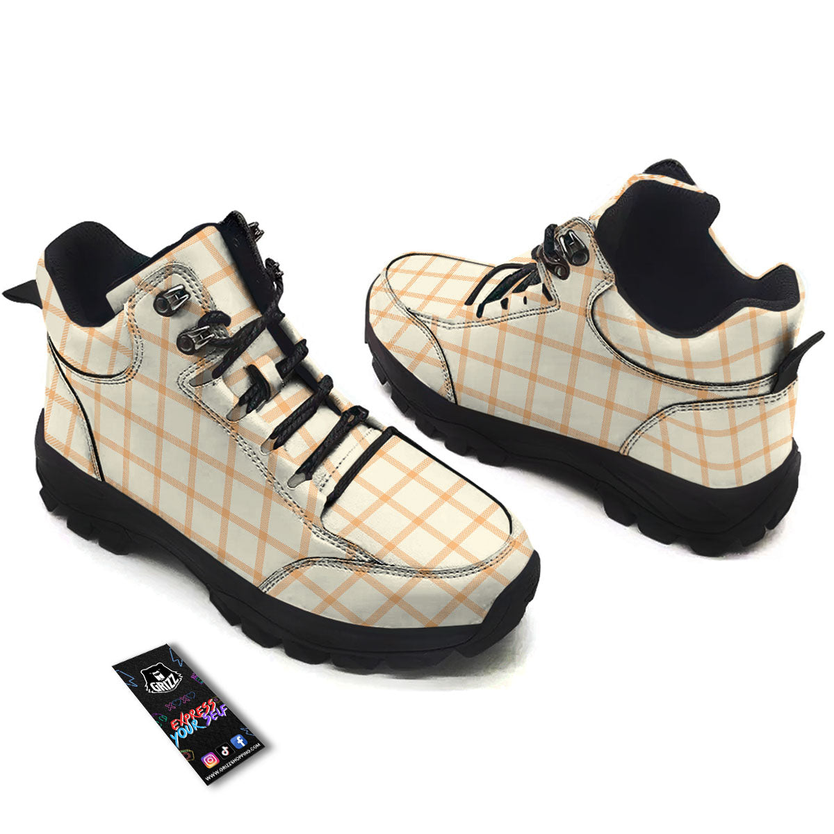 Tattersall Orange Pastel Print Pattern Hiking Shoes-grizzshop