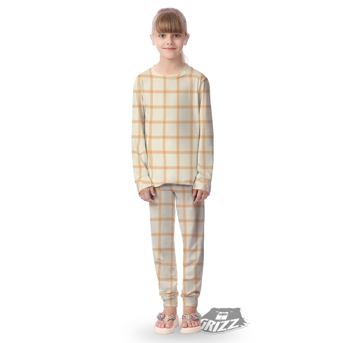 Tattersall Orange Pastel Print Pattern Kid's Pajamas-grizzshop