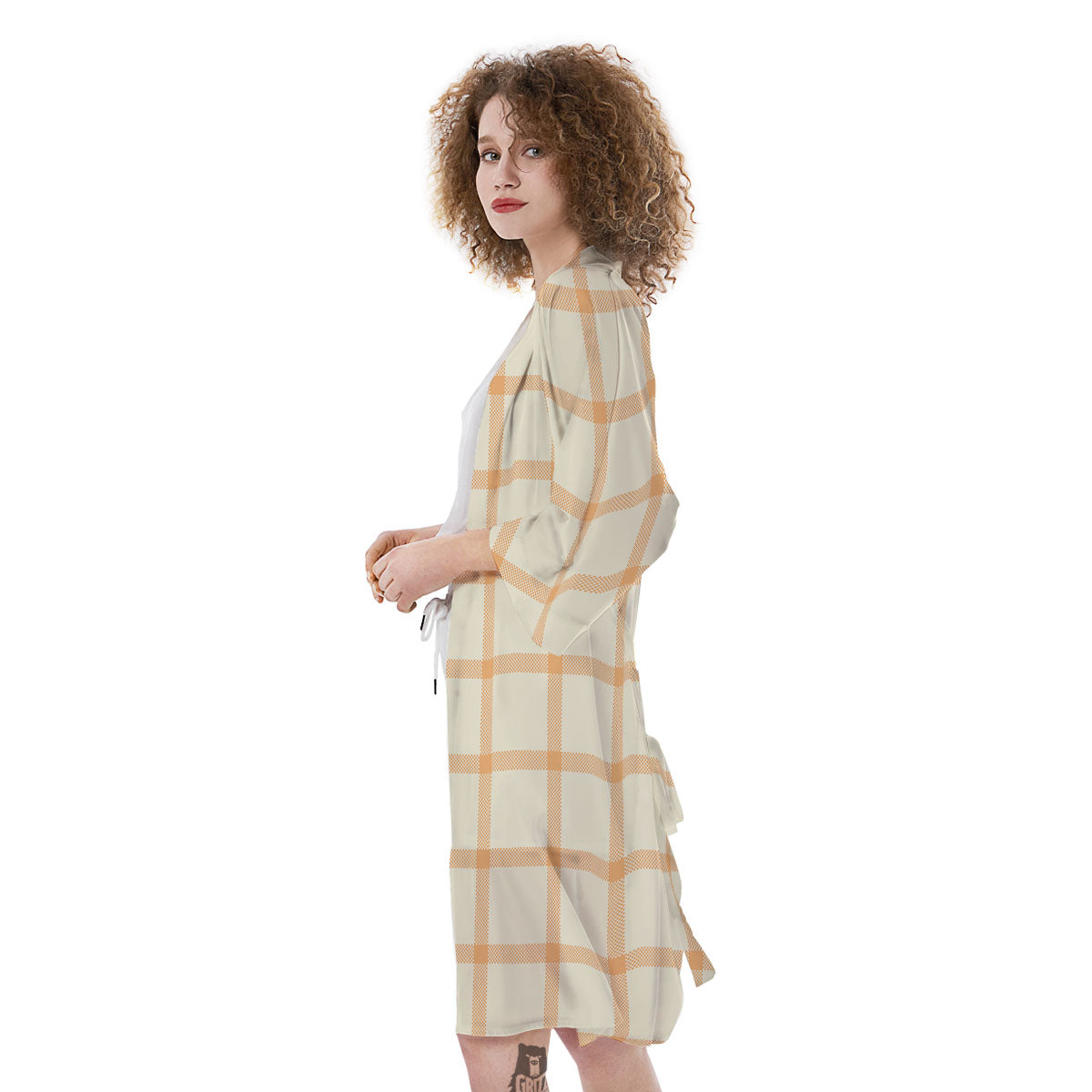 Tattersall Orange Pastel Print Pattern Kimono-grizzshop
