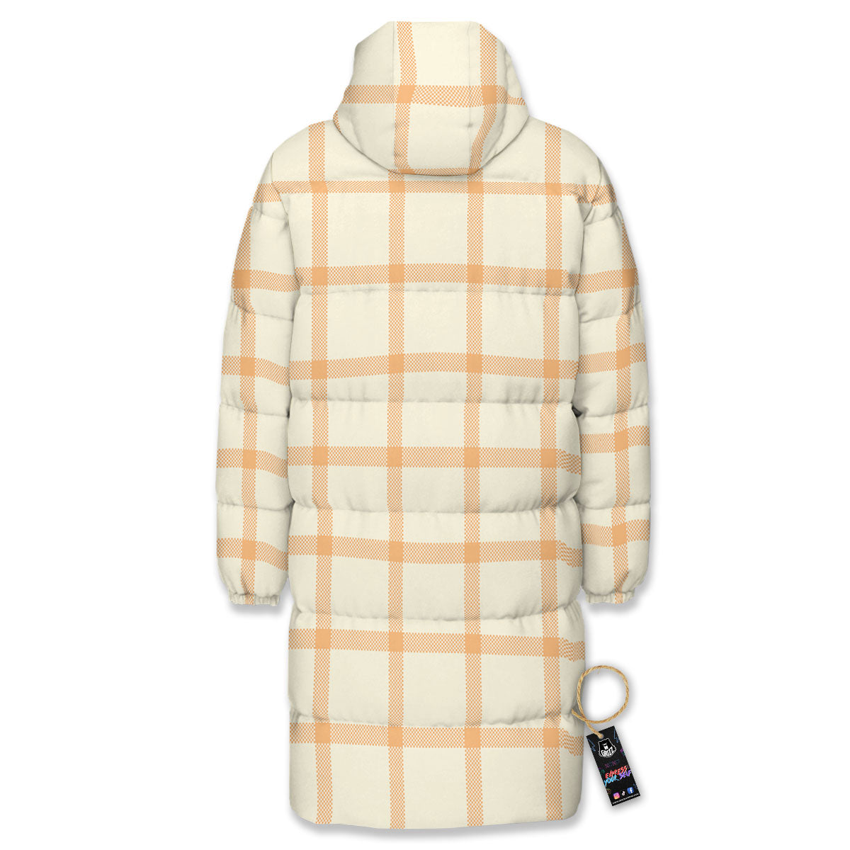 Tattersall Orange Pastel Print Pattern Long Down Jacket-grizzshop