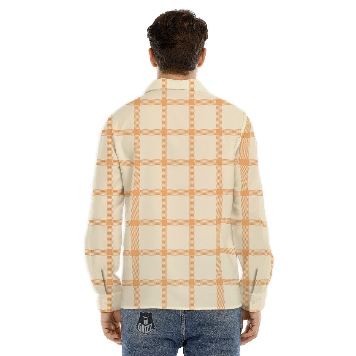 Tattersall Orange Pastel Print Pattern Men's Dress Shirts-grizzshop